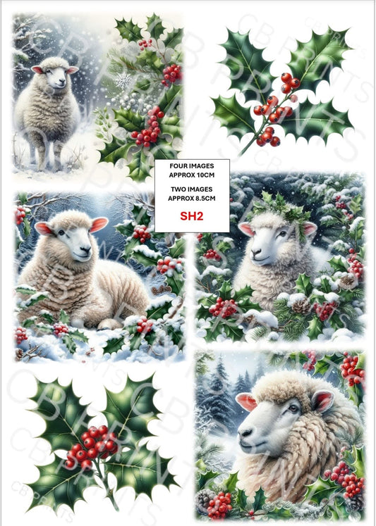 Christmas Sheep Decoupage Print SH2 | Mulberry Paper