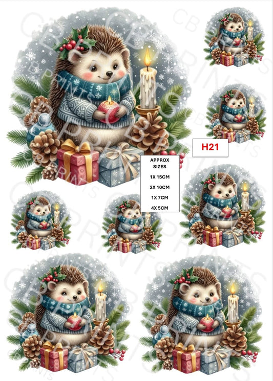 Christmas hedgehog Decoupage Paper Print H21 – Mulberry Paper