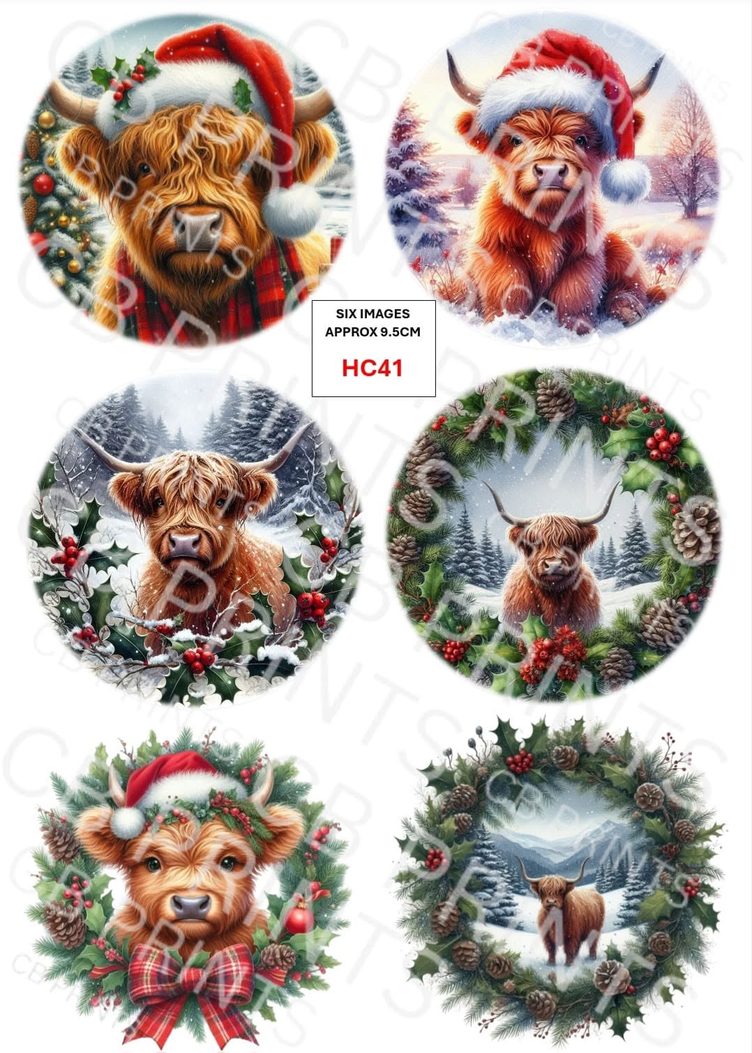Christmas highland cow Decoupage Paper Print HC41 – Mulberry Paper