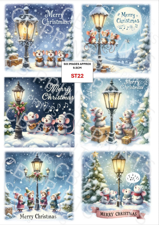 Christmas Mouse Decoupage Paper ST22 – Mulberry Paper Print