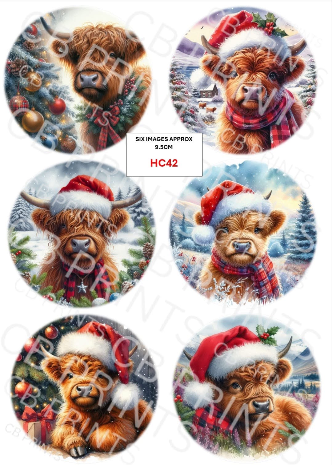 Christmas highland cow Decoupage Paper Print HC42 – Mulberry Paper