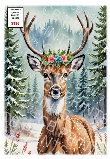 Christmas Stag Decoupage Print ST36 | Mulberry Paper