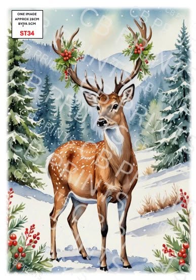 Christmas Stag Decoupage Print ST34 | Mulberry Paper