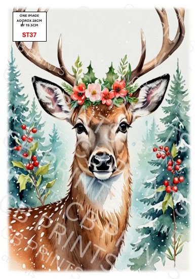 Christmas Stag Decoupage Print ST37 | Mulberry Paper