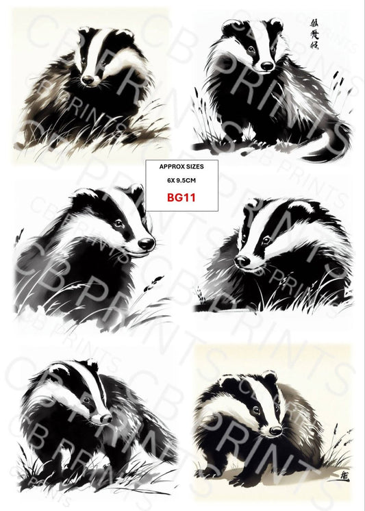 Badger Decoupage Print BG11 | Mulberry Paper