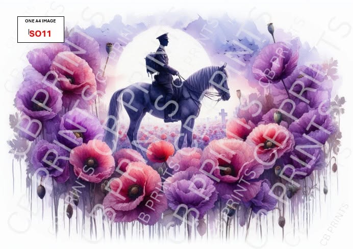 Soldier, Horse & Purple Poppy Decoupage Paper Print SO11 | Mulberry Paper |