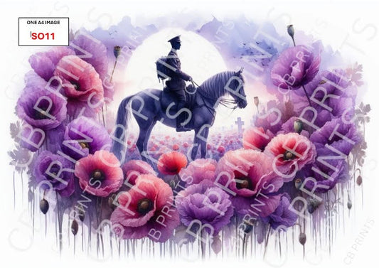 Soldier, Horse & Purple Poppy Decoupage Paper Print SO11 | Mulberry Paper |