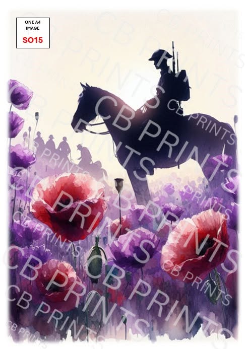 Soldier, Horse & Purple Poppy Decoupage Paper Print SO15 | Mulberry Paper |
