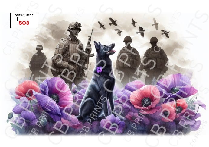 Soldier, Dog & Purple Poppy Decoupage Paper Print SO8 | Mulberry Paper | CB Paper Prints