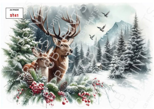 Christmas Stag Decoupage Print ST41 | Mulberry Paper