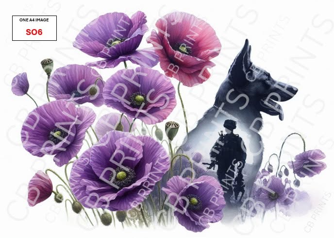 Soldier, Dog & Purple Poppy Decoupage Paper Print SO6 | Mulberry Paper | CB Paper Prints