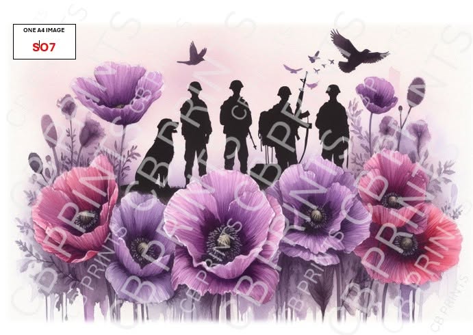 Soldier, Dog & Purple Poppy Decoupage Paper Print SO7 | Mulberry Paper | CB Paper Prints