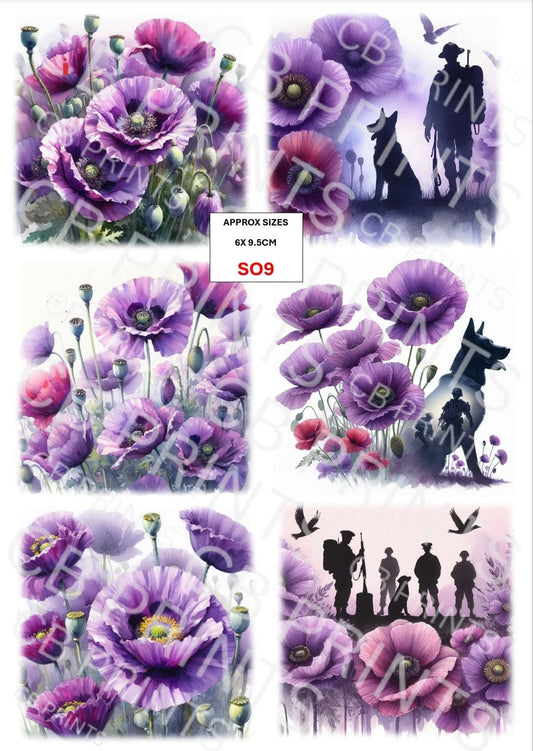 Soldier, Dog & Purple Poppy Decoupage Paper Print SO9 | Mulberry Paper | CB Paper Prints