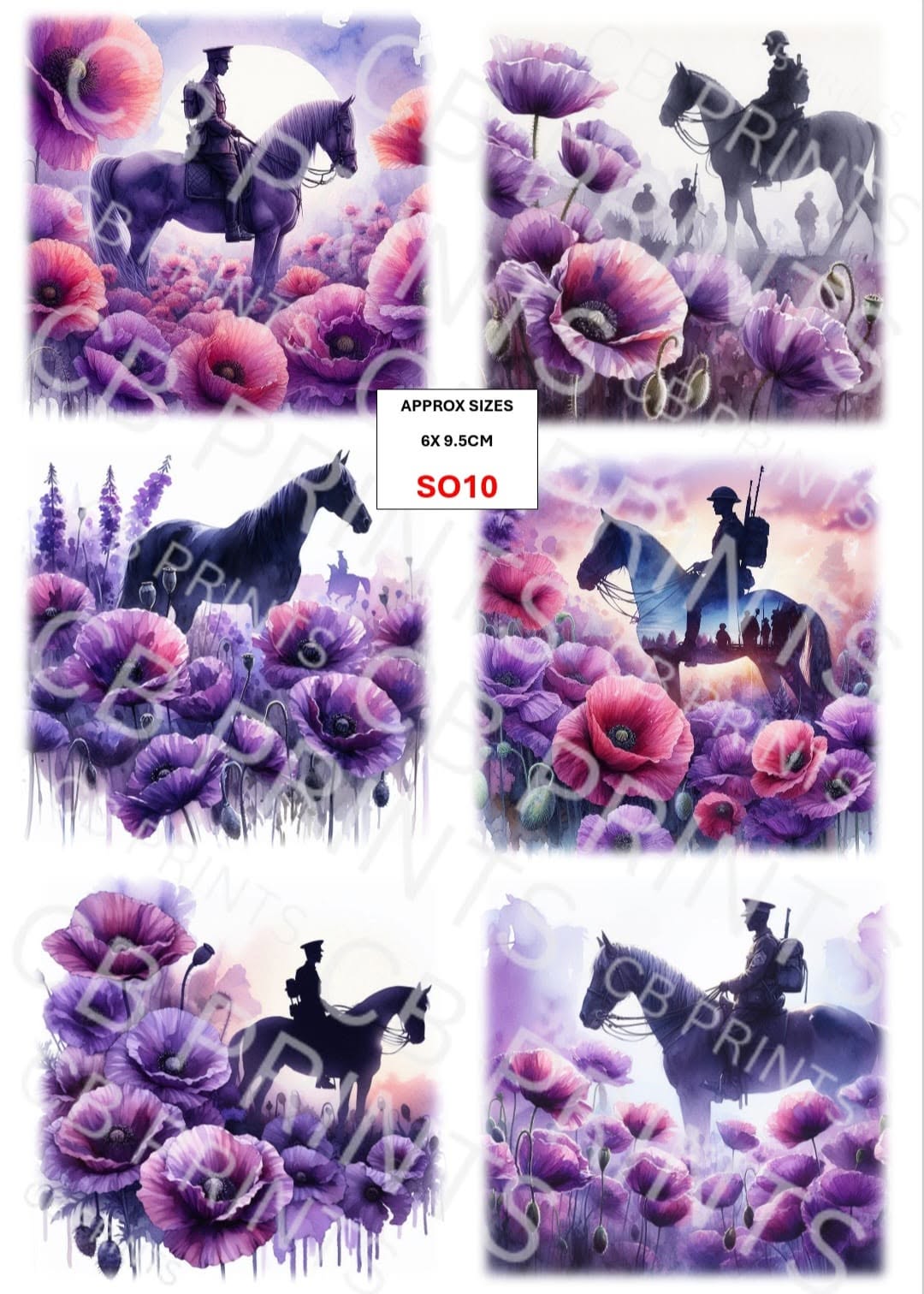 Soldier, Horse & Purple Poppy Decoupage Paper Print SO10 | Mulberry Paper |