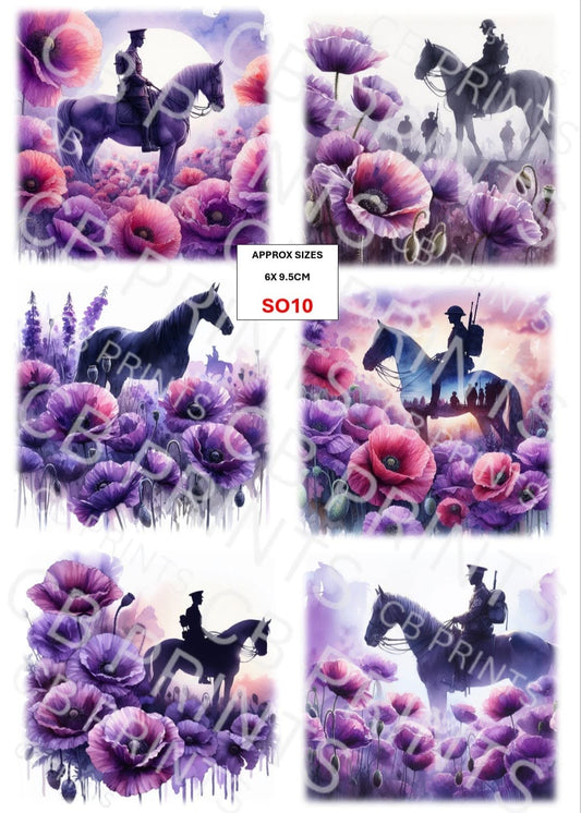 Soldier, Horse & Purple Poppy Decoupage Paper Print SO10 | Mulberry Paper |