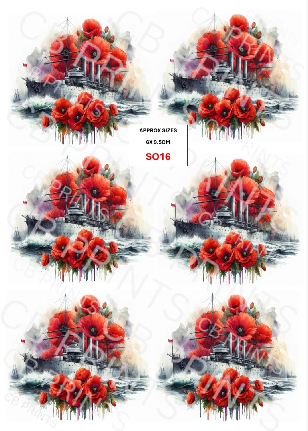 Navy Ship & Poppy Decoupage Paper Print SO16 | Mulberry Paper | CB Paper Prints