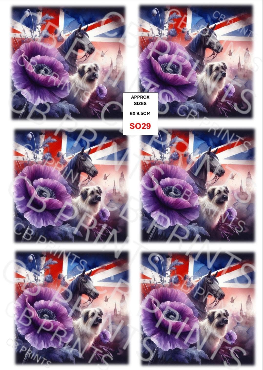 Horse, Dog & Purple Poppy Decoupage Paper Print SO29 | Mulberry Paper |