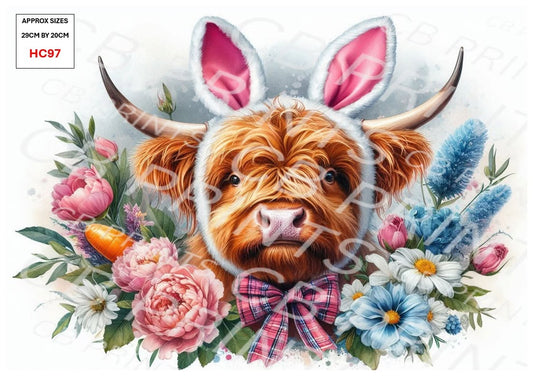 Easter Highland Cow Decoupage Print HC97 | Mulberry Paper