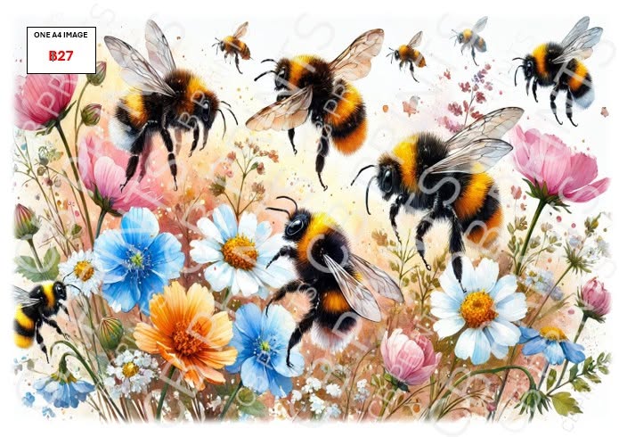 Bee Decoupage Print B27 | Mulberry Paper