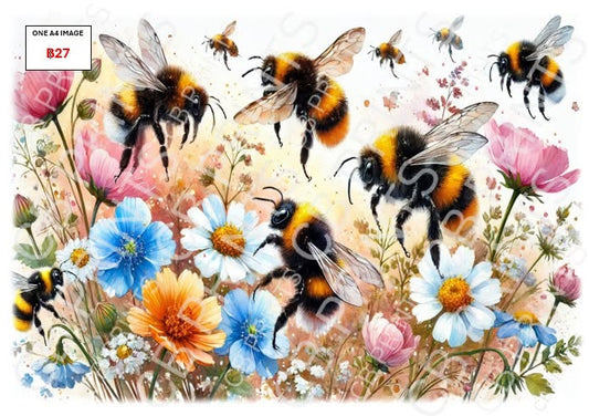 Bee Decoupage Print B27 | Mulberry Paper