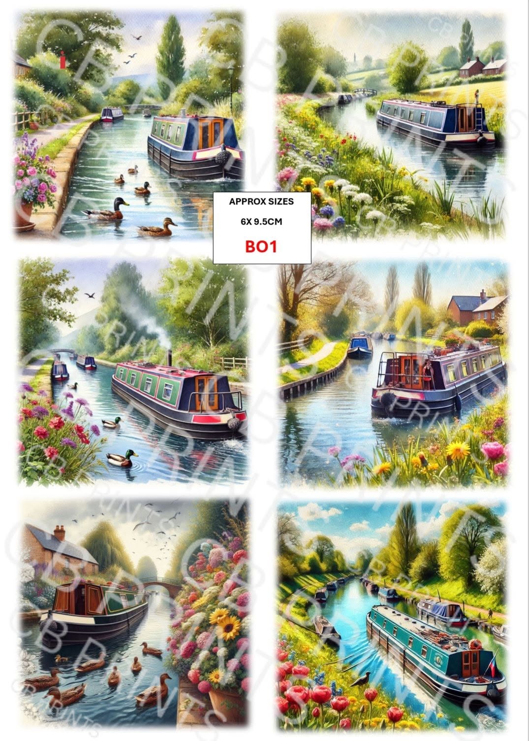 Canal Boat Decoupage Paper Print BO1 | Mulberry Paper