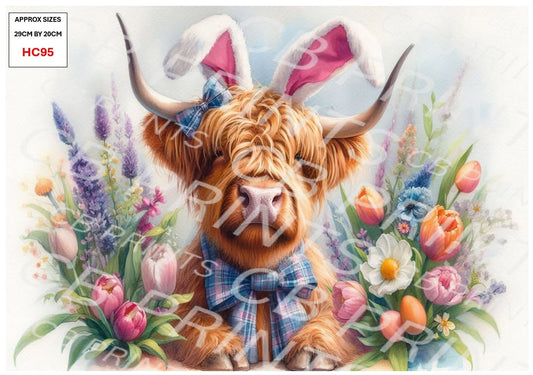 Easter Highland Cow Decoupage Print HC95 | Mulberry Paper