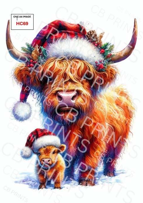 Christmas highland cow Decoupage Paper Print HC69 – Mulberry Paper