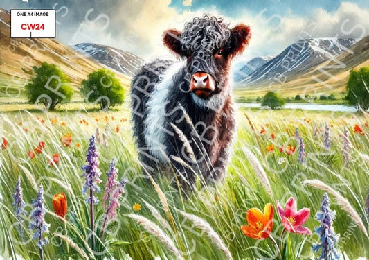 Belted Galloway Cow Decoupage Paper Print CW24 | Mulberry Paper