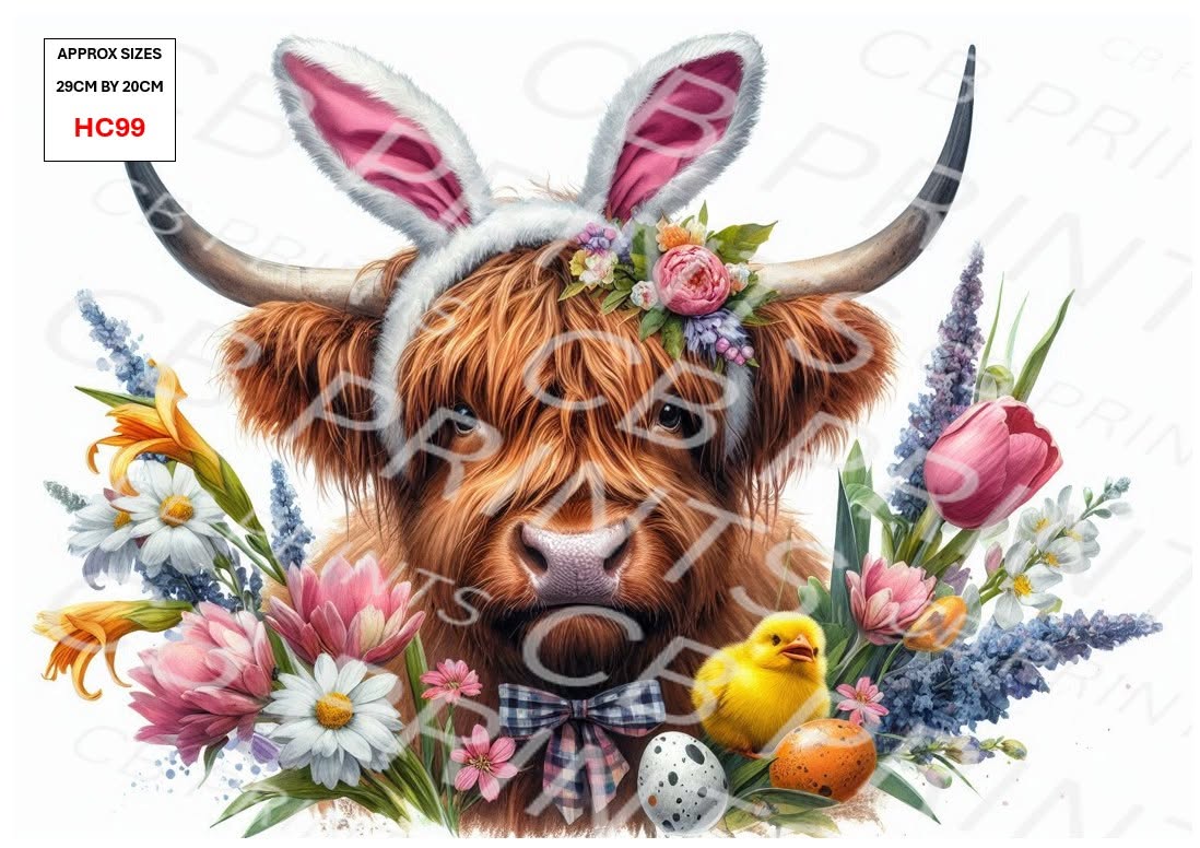 Easter Highland Cow Decoupage Print HC98 | Mulberry Paper