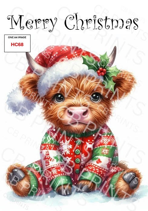 Christmas highland cow Decoupage Paper Print HC68 – Mulberry Paper