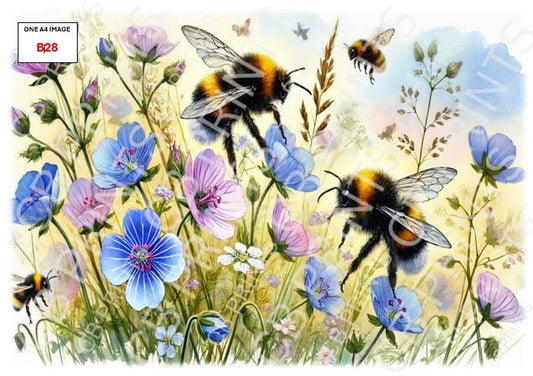 Bee Decoupage Print B28 | Mulberry Paper