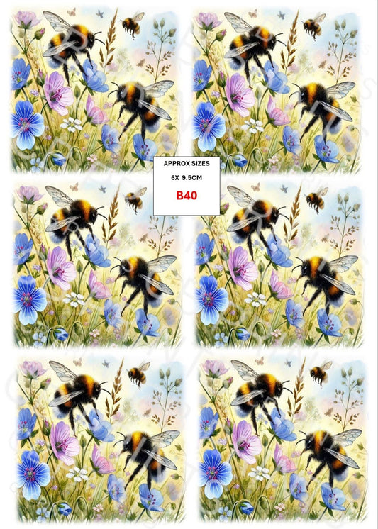 Bee Decoupage Print B40 | Mulberry Paper