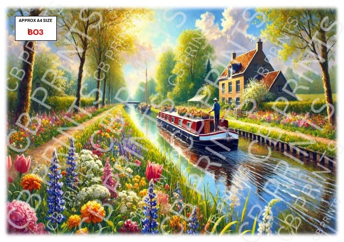 Canal Boat Decoupage Paper Print BO3 | Mulberry Paper