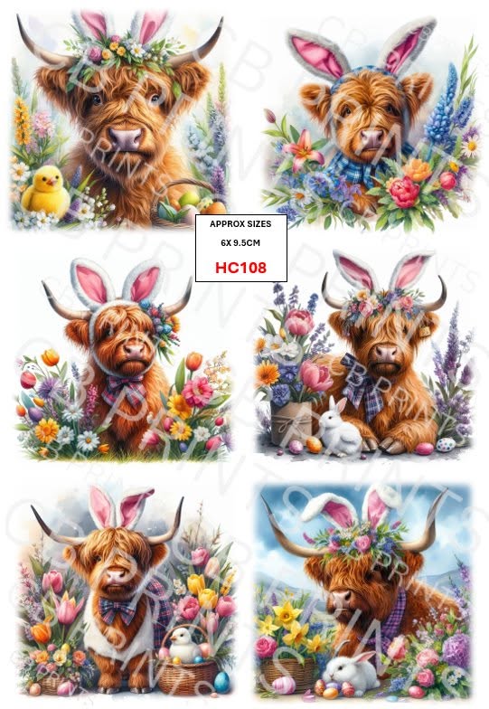 Easter Highland Cow Decoupage Print HC108 | Mulberry Paper