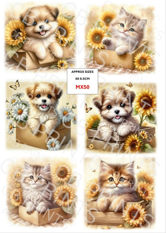 Mixed dog and cat Decoupage Print MX50 | Mulberry Paper
