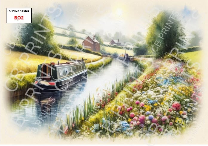 Canal Boat Decoupage Paper Print BO2 | Mulberry Paper