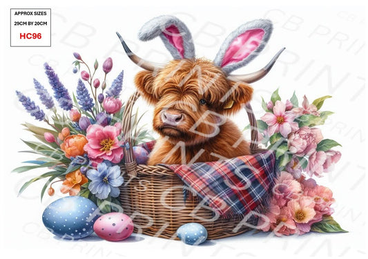 Easter Highland Cow Decoupage Print HC96 | Mulberry Paper