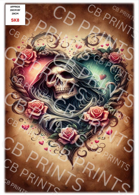 Skull Decoupage Paper Print SK8 – Mulberry Paper