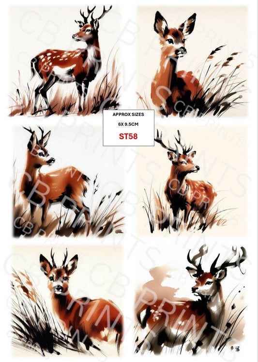 Oriental style Stag Decoupage Print ST58 | Mulberry Paper