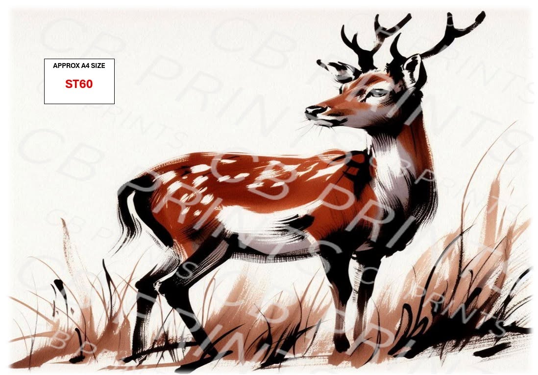 Oriental style Stag Decoupage Print ST60 | Mulberry Paper