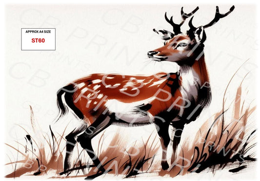 Oriental style Stag Decoupage Print ST60 | Mulberry Paper