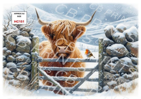 Christmas highland cow Decoupage Paper Print HC151 – Mulberry Paper