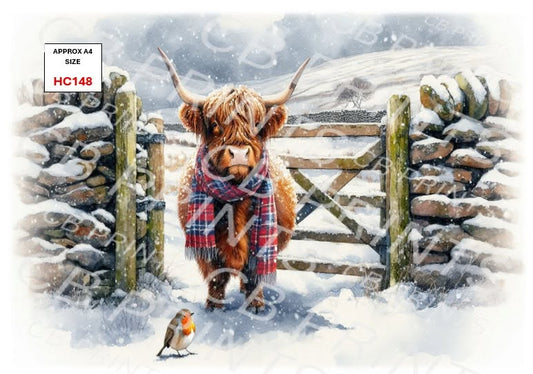 Christmas highland cow Decoupage Paper Print HC148 – Mulberry Paper