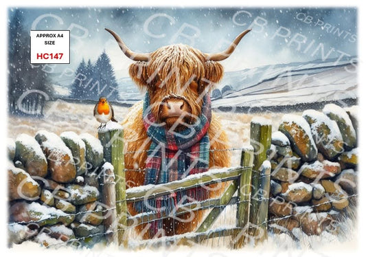 Christmas highland cow Decoupage Paper Print HC147 – Mulberry Paper