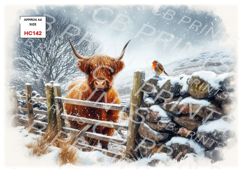 Christmas highland cow Decoupage Paper Print HC142 – Mulberry Paper