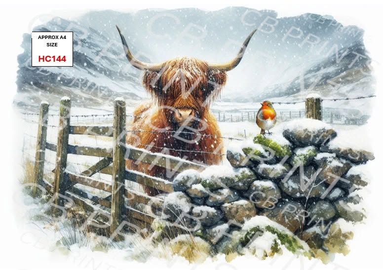 Christmas highland cow Decoupage Paper Print HC144 – Mulberry Paper