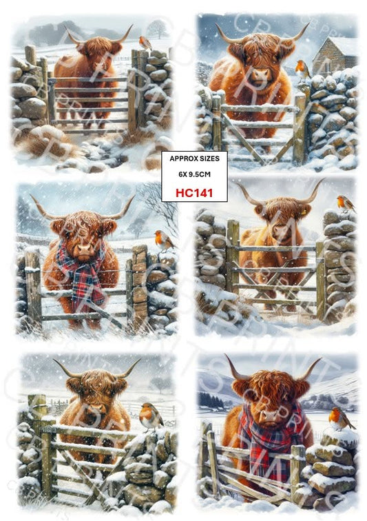 Christmas highland cow Decoupage Paper Print HC141 – Mulberry Paper