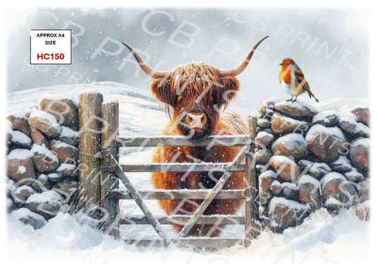 Christmas highland cow Decoupage Paper Print HC150 – Mulberry Paper