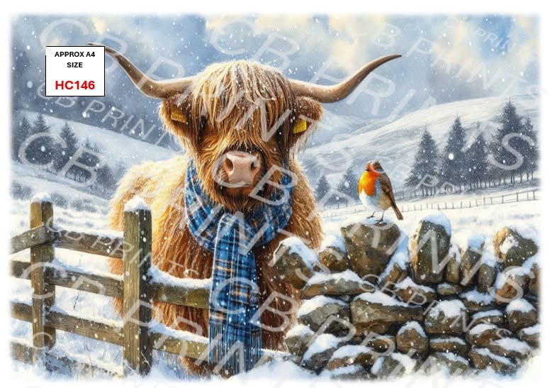 Christmas highland cow Decoupage Paper Print HC146 – Mulberry Paper