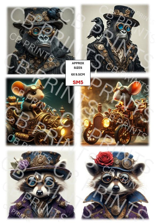 Steampunk Mixed Animal Decoupage Paper SM5 – Mulberry Paper Print